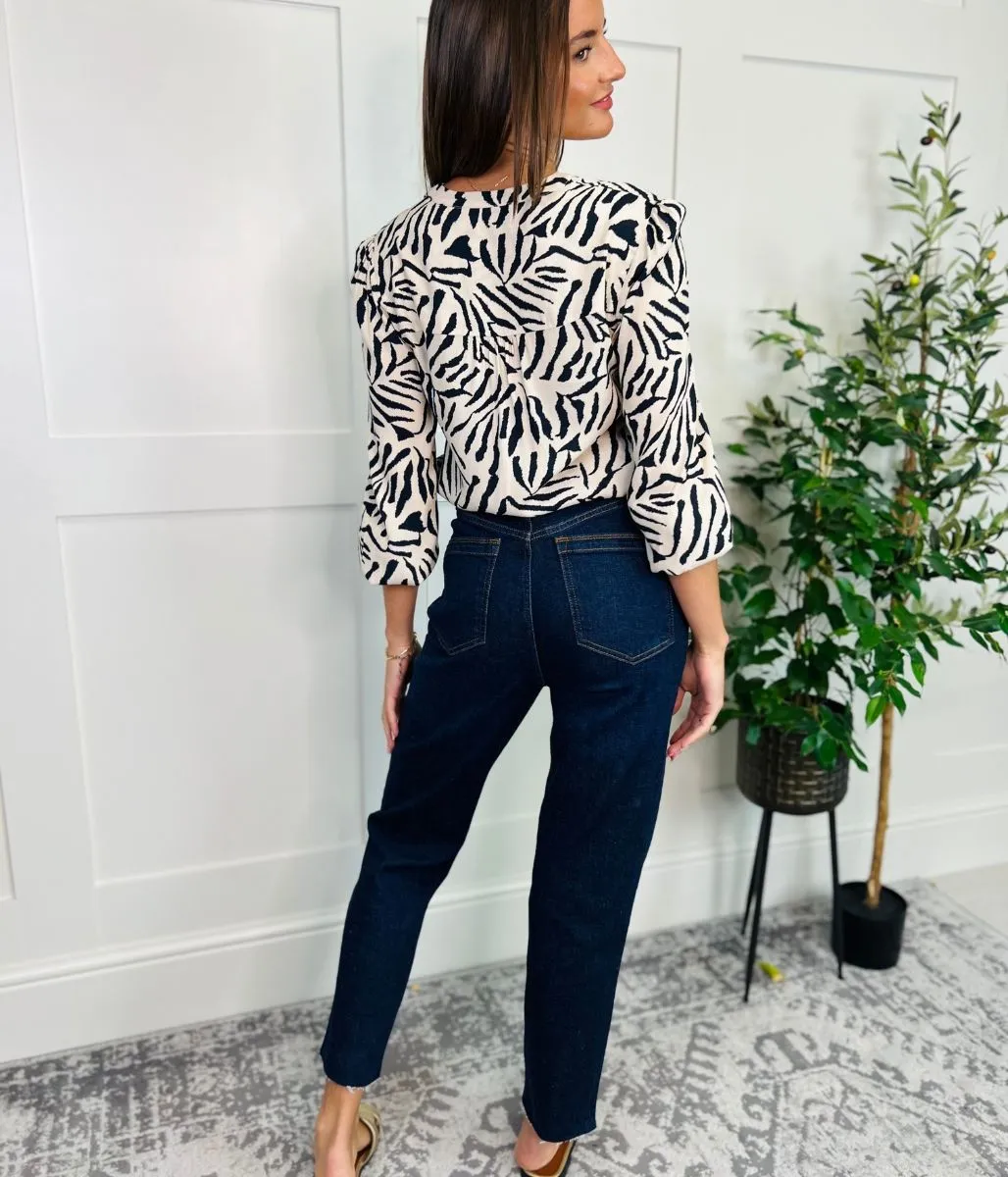 Animal Print Notch Neck Blouse