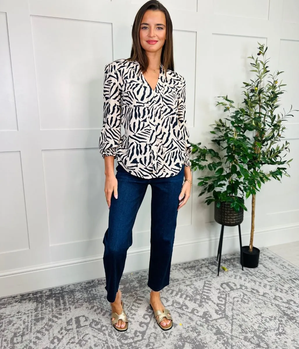 Animal Print Notch Neck Blouse