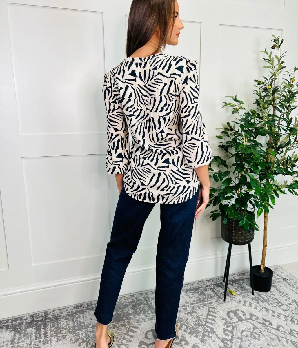 Animal Print Notch Neck Blouse