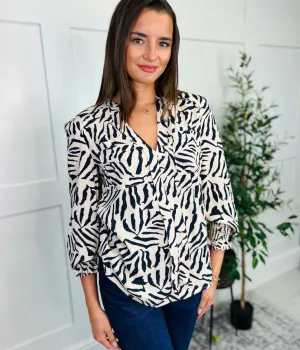 Animal Print Notch Neck Blouse