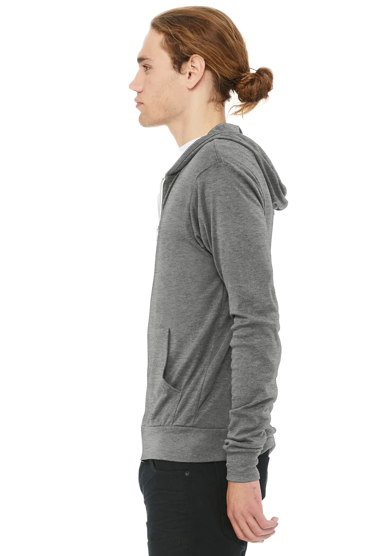 Bella Canvas Unisex Triblend Full-Zip Lightweight Hoodie, Grey