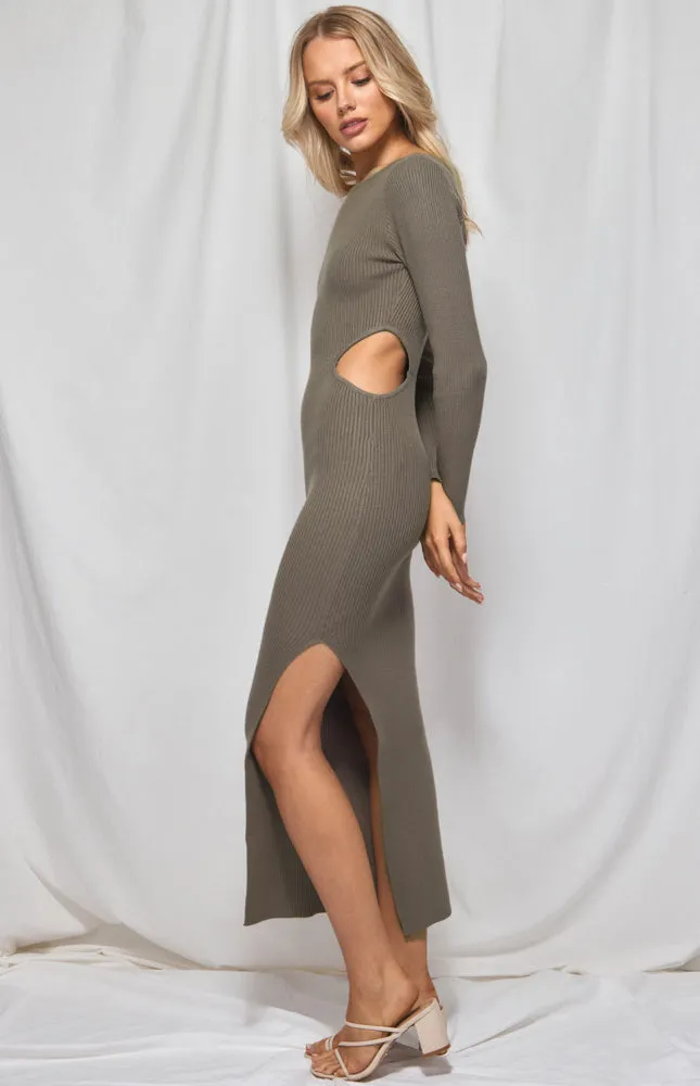 Cut Out Detail Maxi Knit Dress With Side Split