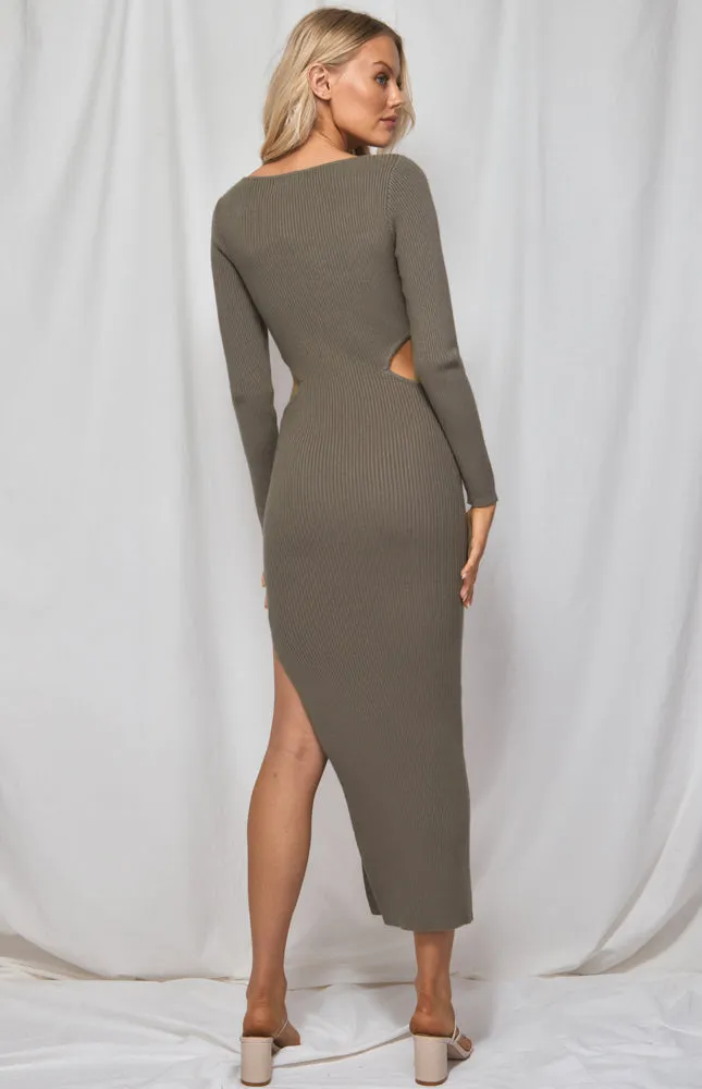 Cut Out Detail Maxi Knit Dress With Side Split