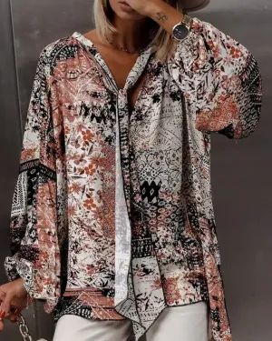 Deanwangkt - Long sleeve top with tribal print and flowers