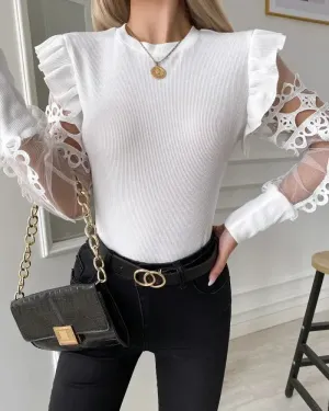 Deanwangkt - Plain lace blouse with long sleeves