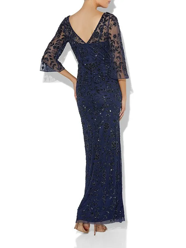 Eliza Navy Hand Beaded Gown