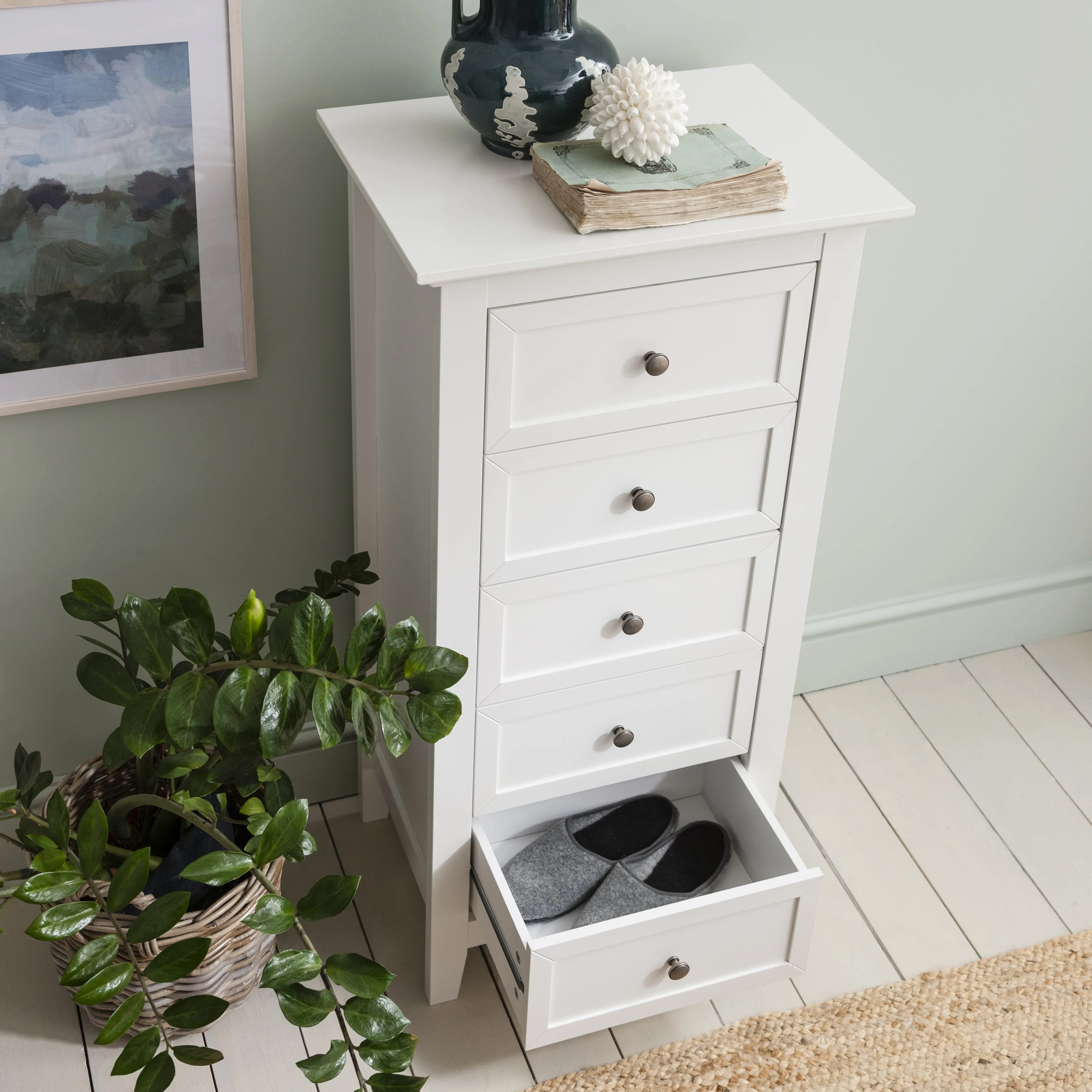 Karlstad Chest of Drawers 5 Drawer Tall in Classic White