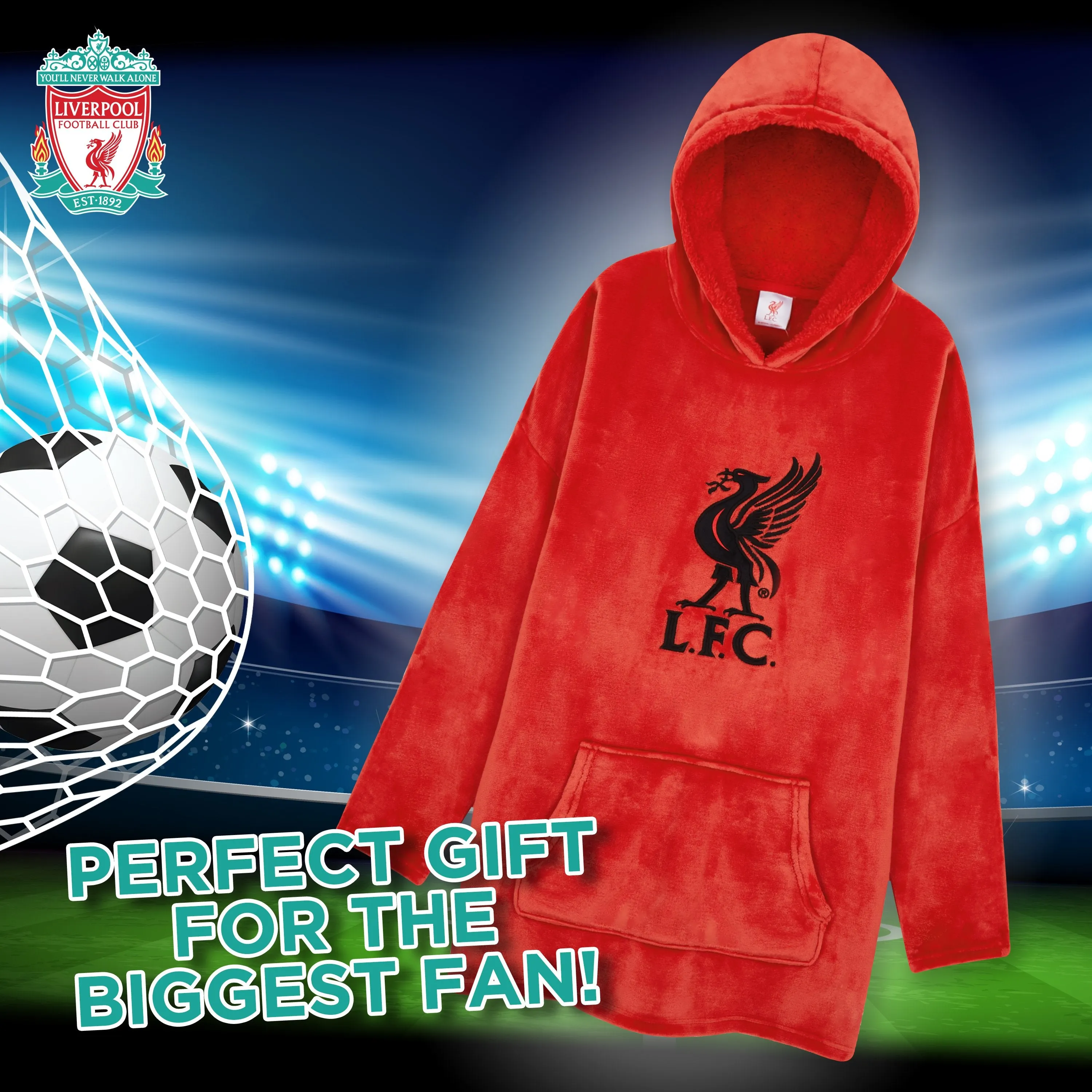 Liverpool F.C. Oversized Red Hoodie Blanket For Men, Official Football Gifts