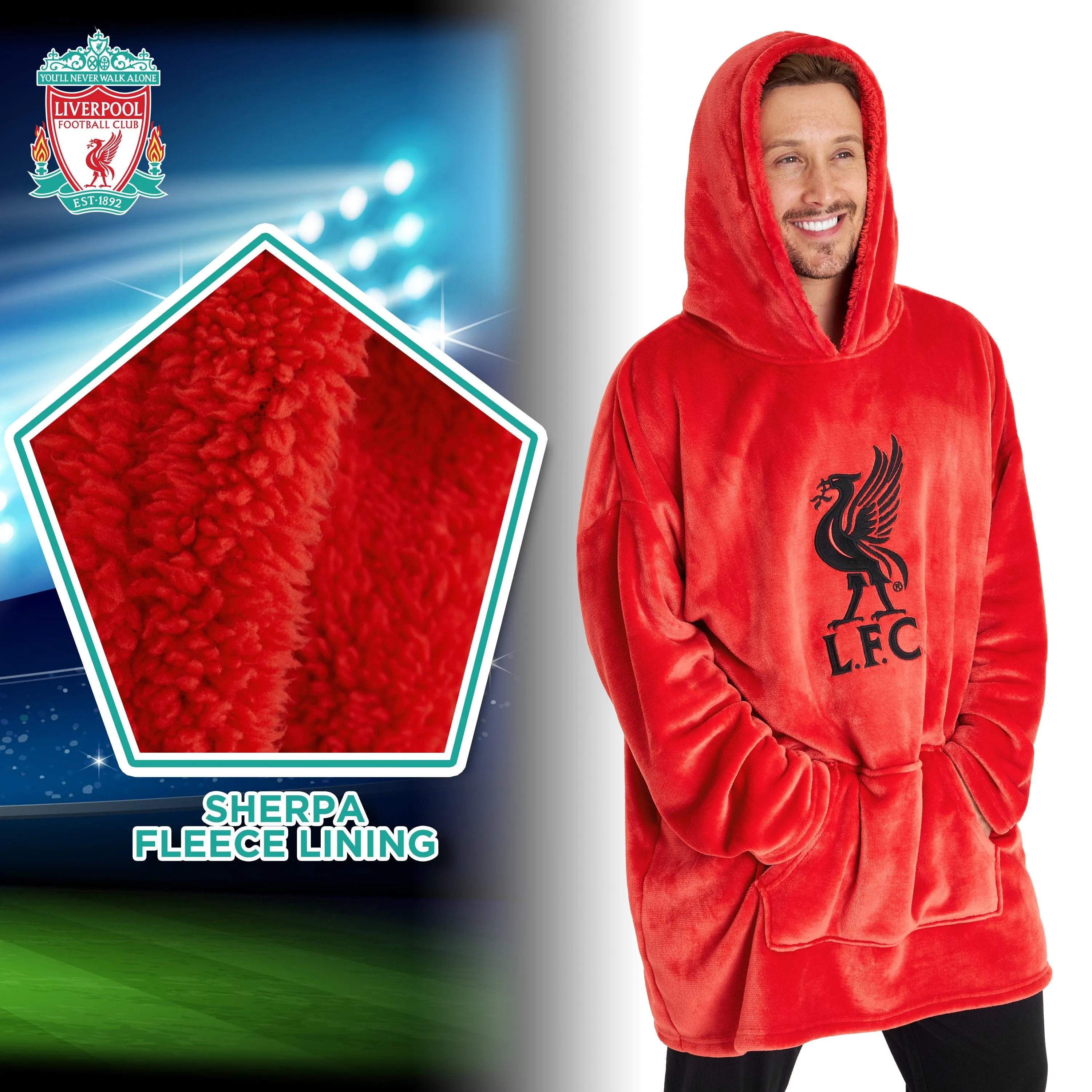 Liverpool F.C. Oversized Red Hoodie Blanket For Men, Official Football Gifts