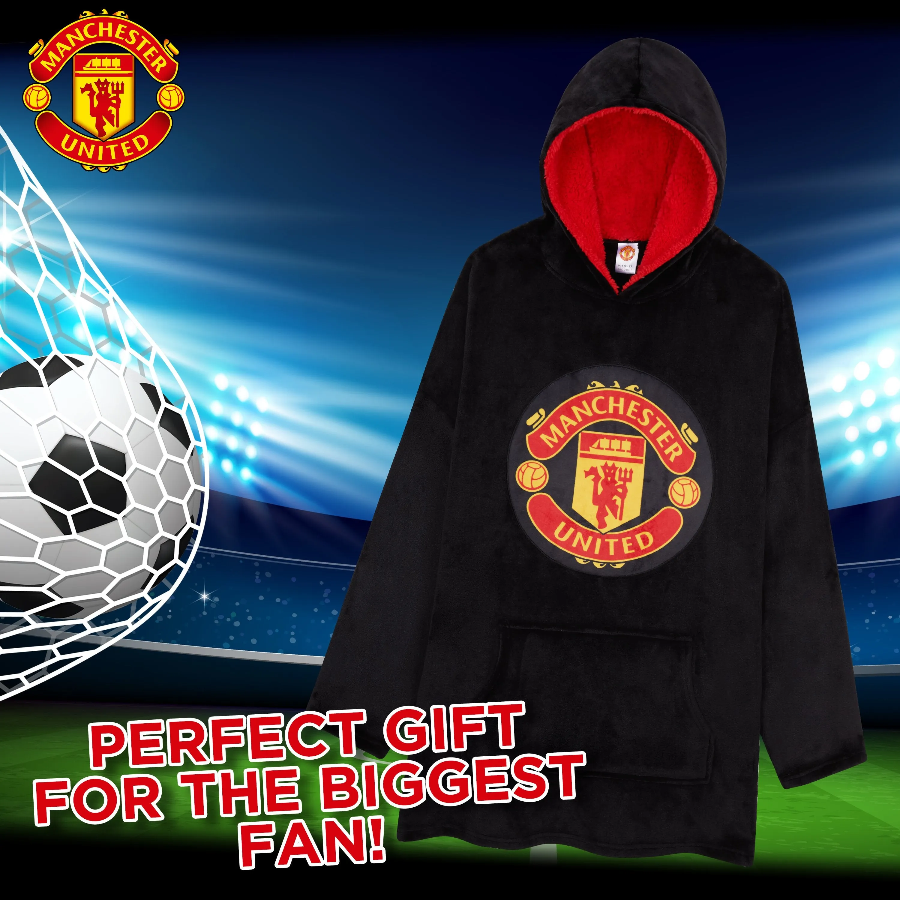 Manchester United F.C. Oversized Hoodie Blanket For Men, Man U Football Gifts