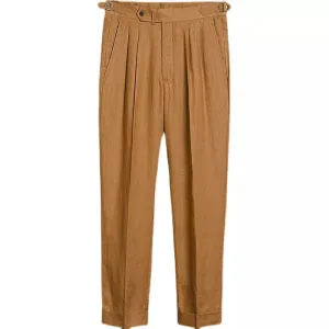 Men's Linen Suit Pants - Brown White - Smart Casual