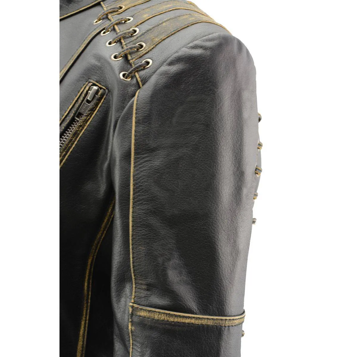 Milwaukee Leather MLL2527 Women's 'Elegant' Distressed Brown Detail Laced Leather Jacket