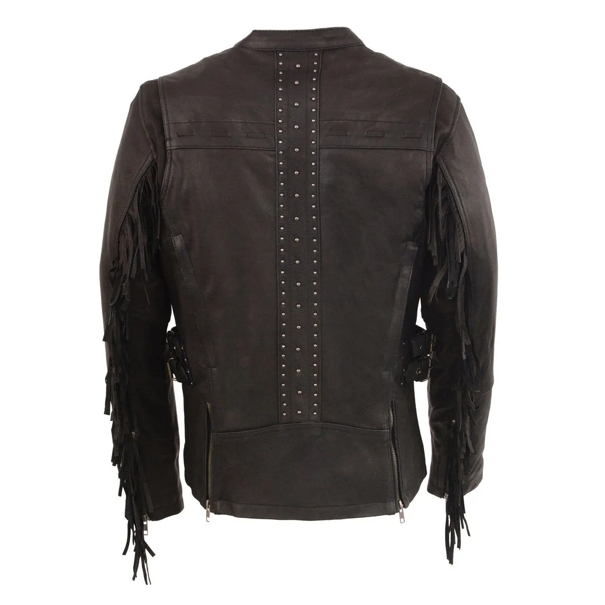 Milwaukee Leather MLL2565 Women's Black Fringed Lightweight Leather Racer Motorcycle Jacket