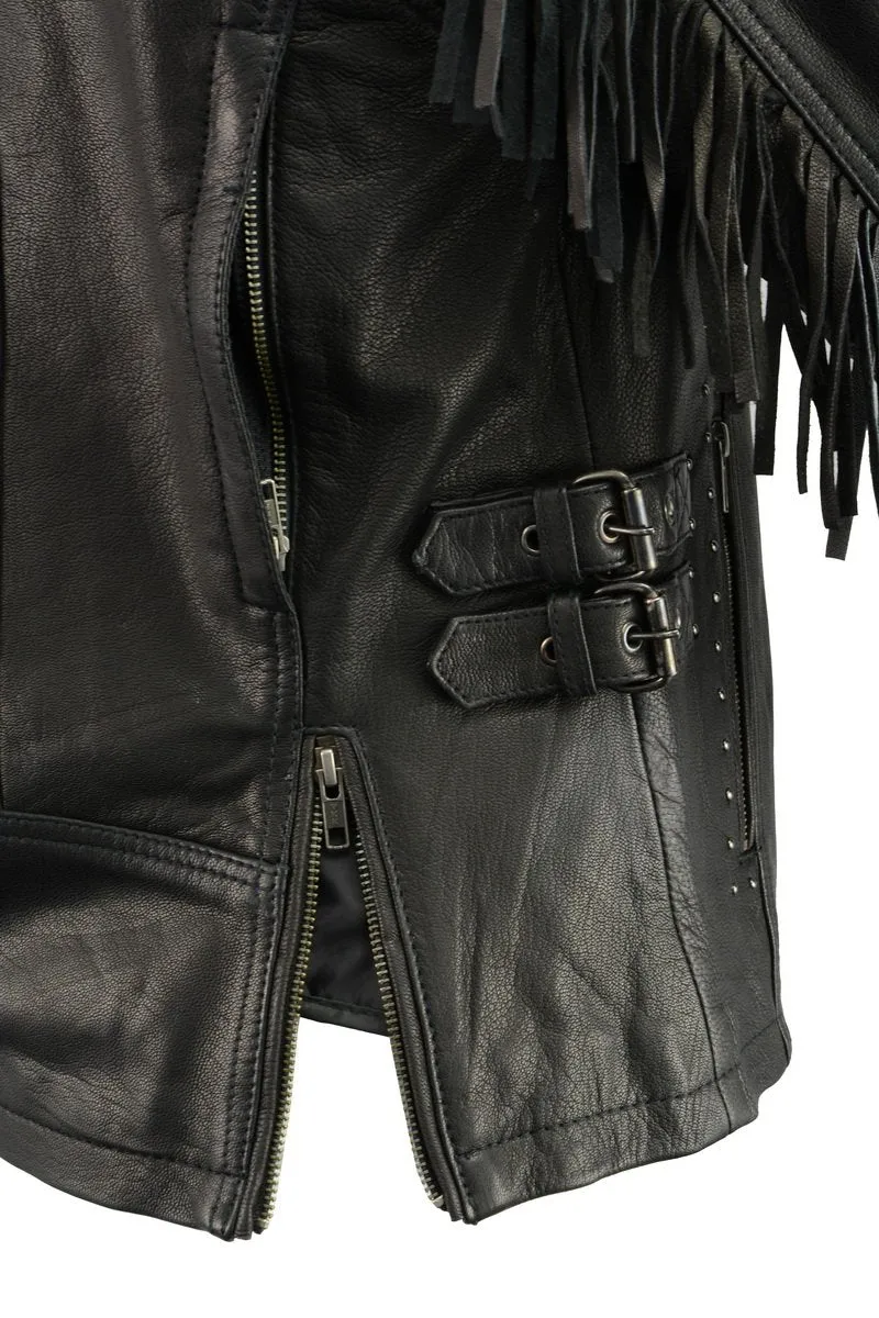 Milwaukee Leather MLL2565 Women's Black Fringed Lightweight Leather Racer Motorcycle Jacket