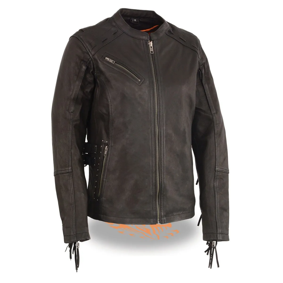 Milwaukee Leather MLL2565 Women's Black Fringed Lightweight Leather Racer Motorcycle Jacket