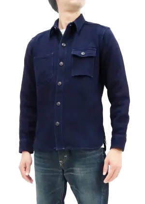 Momotaro Jeans Indigo Dobby Shirt Men's Solid Heavyweight Long Sleeve Button Up Work Shirt MZLS1070