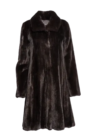 Natural Mid-Length Mink Fur Coat - Wing Collar - Straight Sleeve