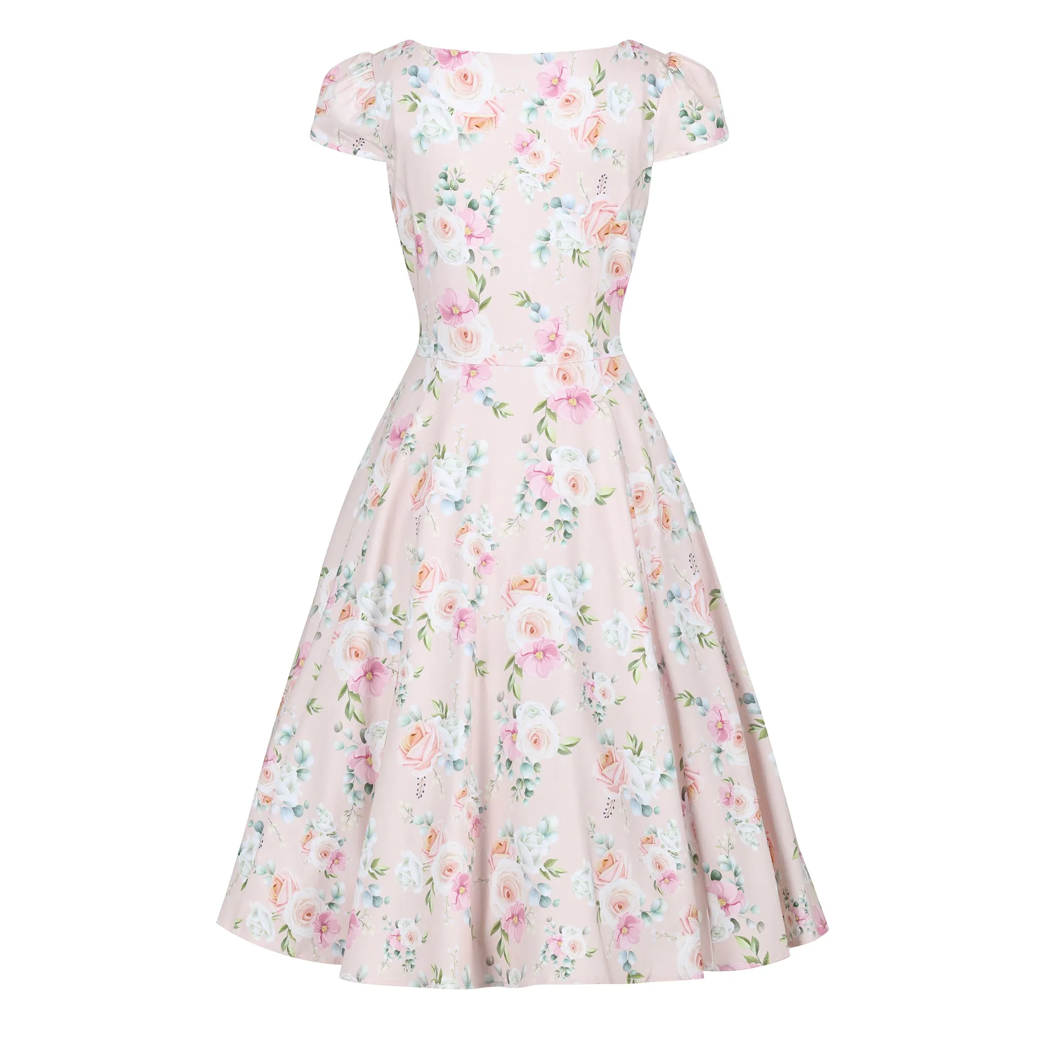 Pale Pink and Floral Print Rockabilly 50s Swing Dress