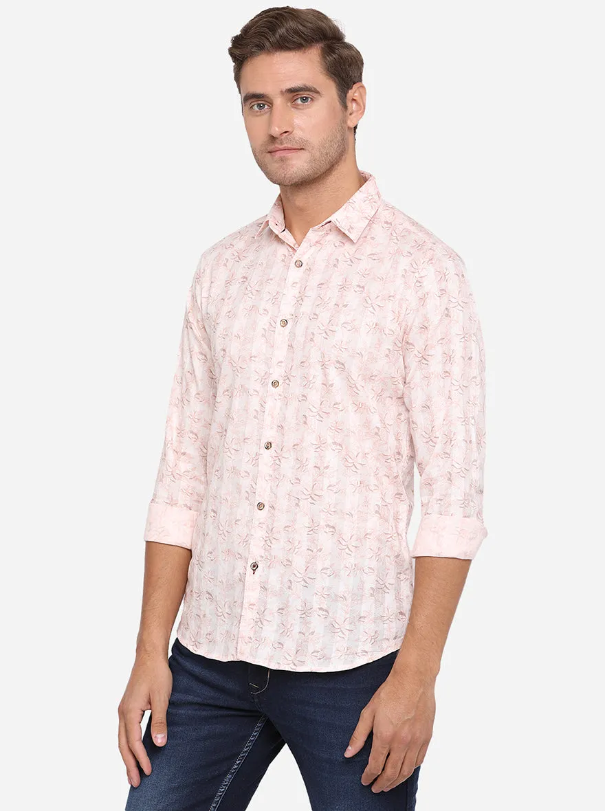 Pink Printed Slim Fit Casual Shirt | JadeBlue