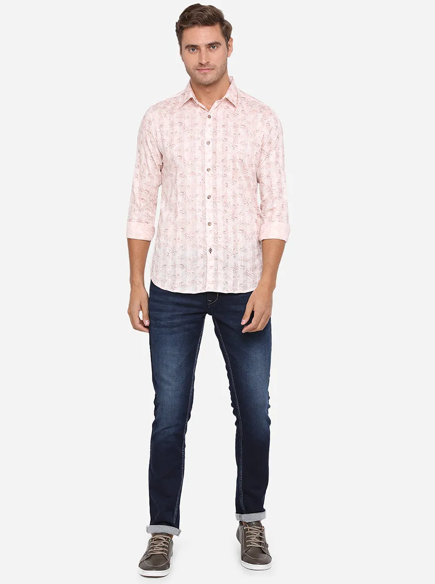 Pink Printed Slim Fit Casual Shirt | JadeBlue