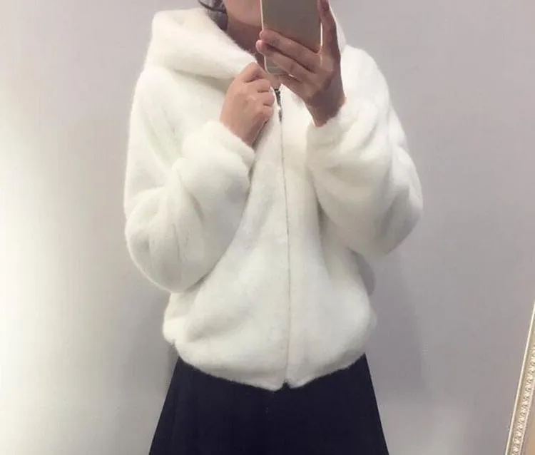 Rabbit Faux Fur England Style Winter Mink Hoodies