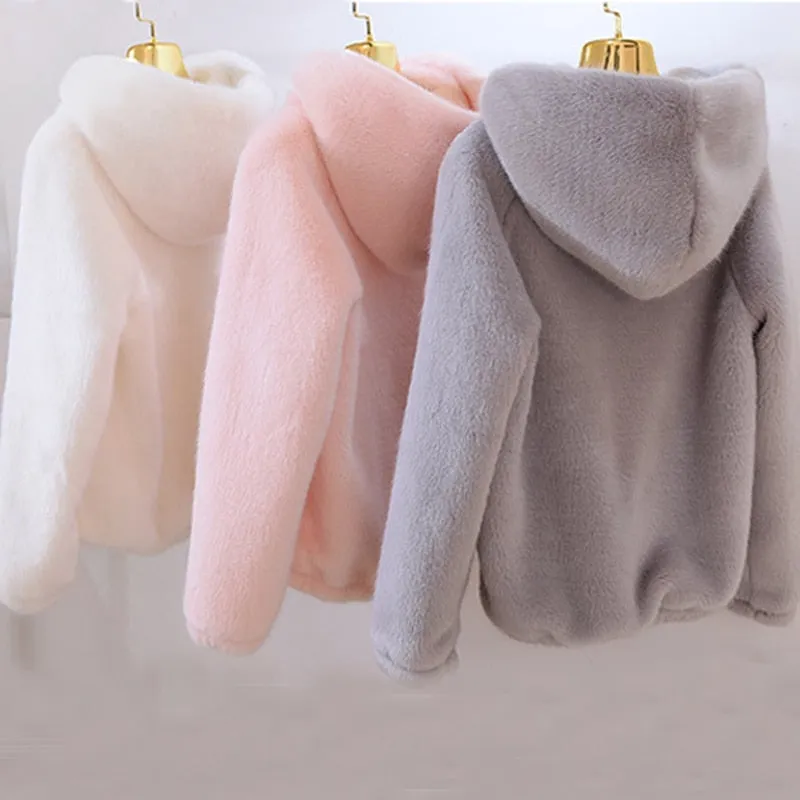 Rabbit Faux Fur England Style Winter Mink Hoodies