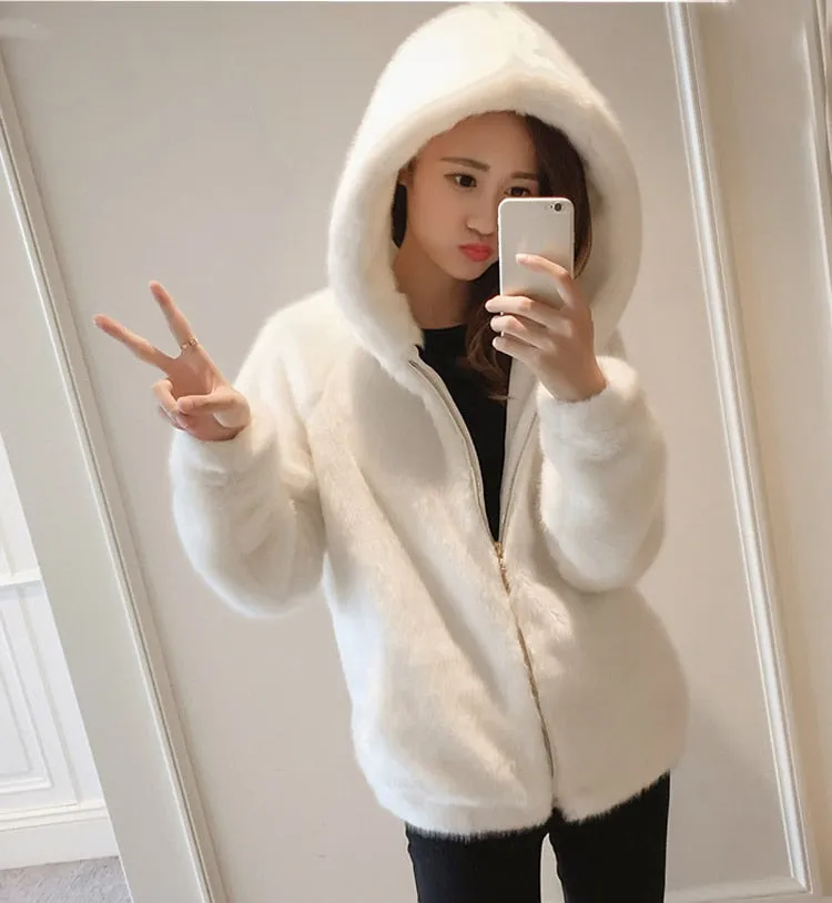 Rabbit Faux Fur England Style Winter Mink Hoodies