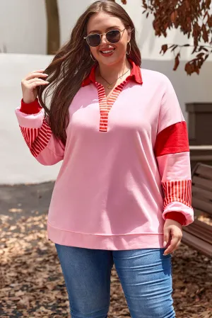 Side Split Collared Plus Size Sweatshirt