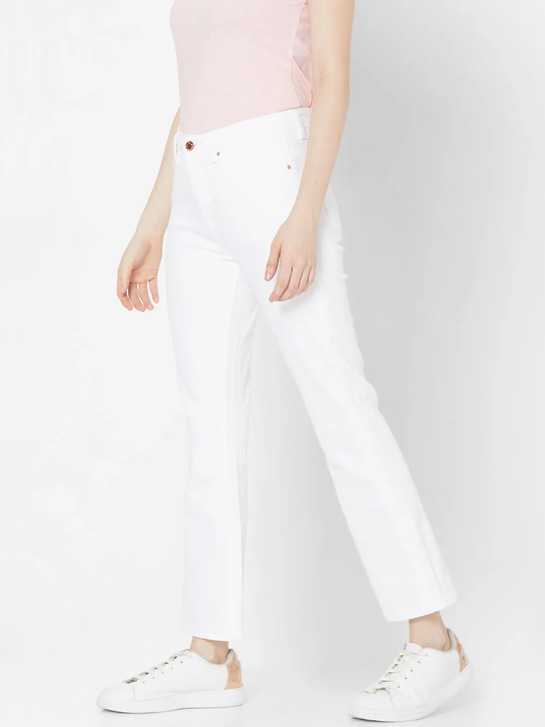 Spykar Women White Cotton Flare Fit Ankle Length Jeans (Elissa)