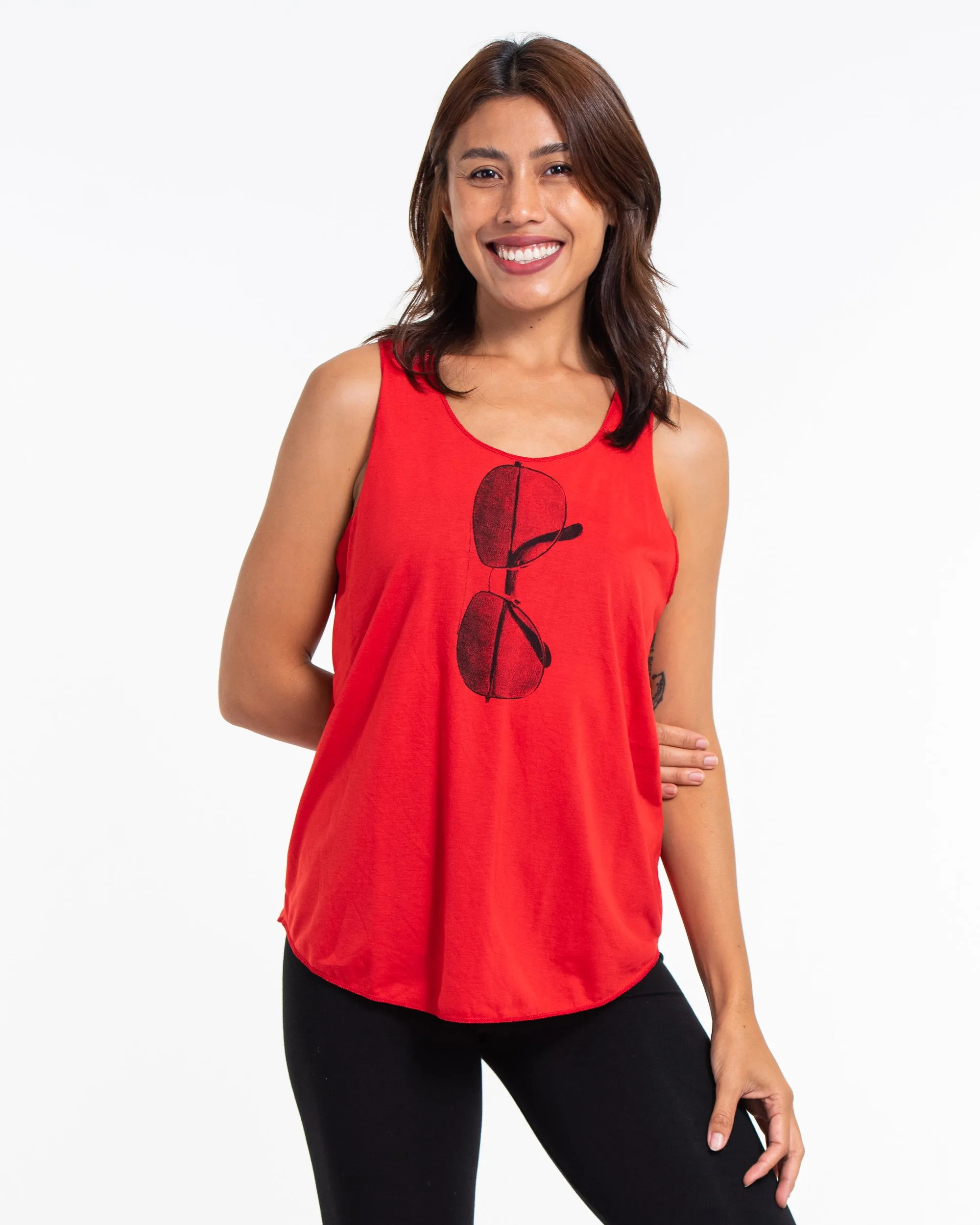 Super Soft Cotton Womens Sunglasses Tank Top in Red