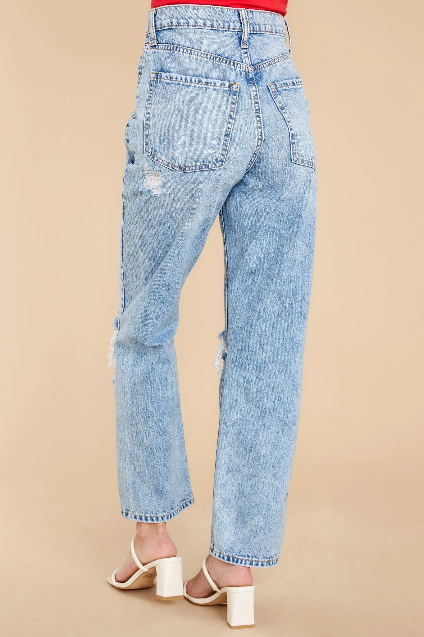 Wish Me Luck Light Acid Wash Distressed Mom Jeans