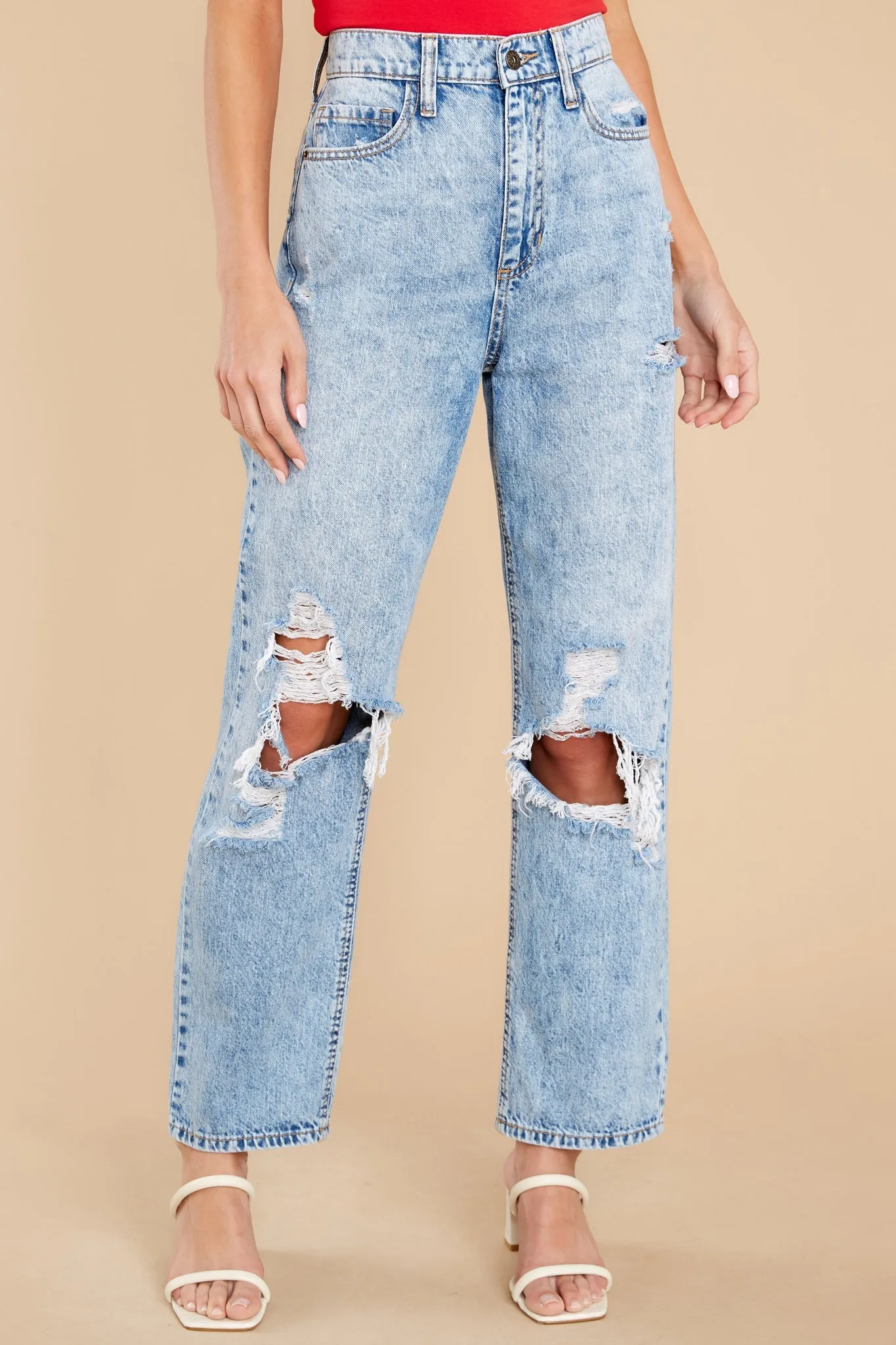 Wish Me Luck Light Acid Wash Distressed Mom Jeans