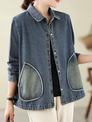 Women's Beautiful Side Pockets Denim Coat